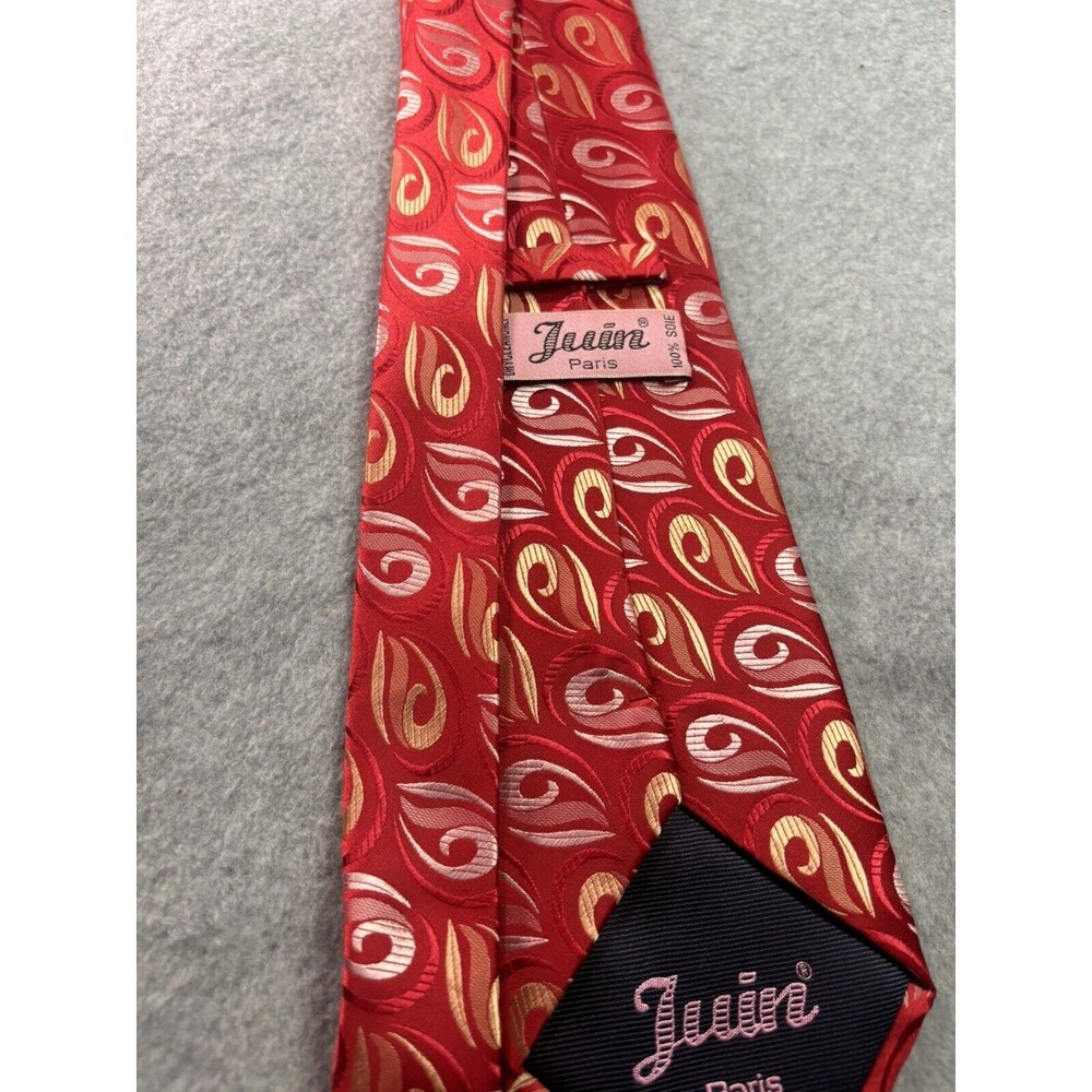 Juin Paris Silk Tie Red White Yellow‎ Geometric L:59” W:4” Jacquard - Picture 7 of 10